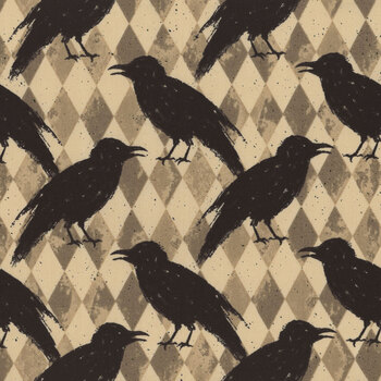 Nevermore A-1075-L Crow Harlequin Cream by Andover Fabrics, Image