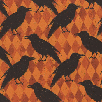 Nevermore A-1075-O Crow Harlequin Orange by Andover Fabrics, Image