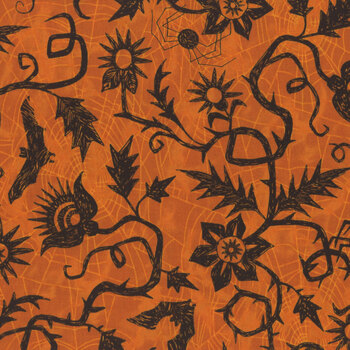 Nevermore A-1076-O Vine Spiderweb Orange by Andover Fabrics REM, Image