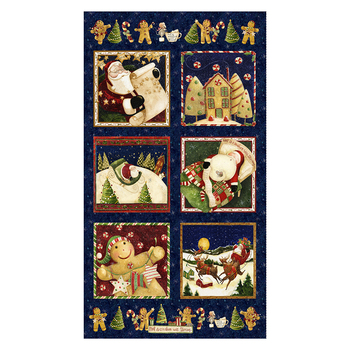 Gingerbread Christmas Y4117-93 Light Navy Panel by Dan DiPaolo for Clothworks, Image