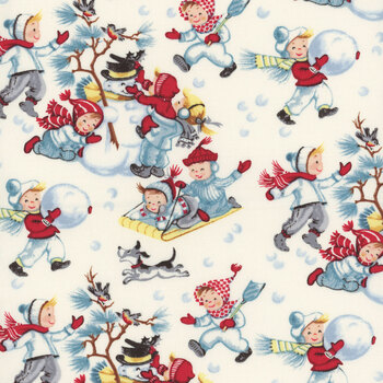 Winter in Snowtown 1220-18 Multi Snowball Fight by Stacy West for Henry Glass Fabrics REM, Image