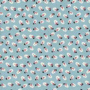 Winter in Snowtown 1221-11 Light Blue Tiny Tossed Snowman by Stacy West for Henry Glass Fabrics, Image