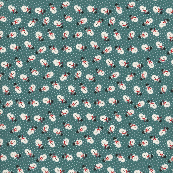 Winter in Snowtown 1221-77 Teal Tiny Tossed Snowman by Stacy West for Henry Glass Fabrics, Image