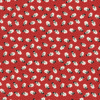 Winter in Snowtown 1221-88 Red Tiny Tossed Snowman by Stacy West for Henry Glass Fabrics, Image