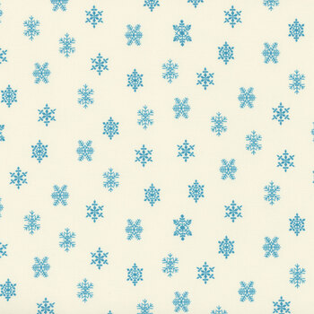 Winter in Snowtown 1223-01 Cream/Light Blue Snowflakes by Stacy West for Henry Glass Fabrics, Image