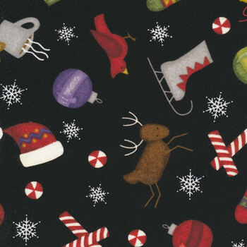 Most Wonderful Time Flannel 9212-J Black by Bonnie Sullivan for Maywood Studio, Image