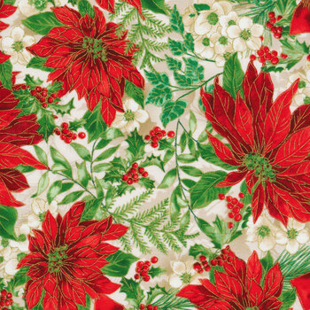 Christmas Musical 14027M-07 Poinsettia Serenade Cream by Kanvas Studio for Benartex