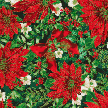 Christmas Musical 14027M-12 Poinsettia Serenade Black by Kanvas Studio for Benartex, Image