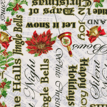 Christmas Musical 14029M-07 Joyous Words Cream by Kanvas Studio for Benartex, Image