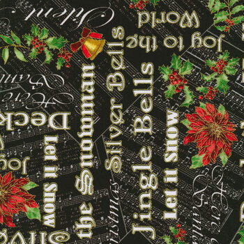 Christmas Musical 14029M-12 Joyous Words Black by Kanvas Studio for Benartex, Image