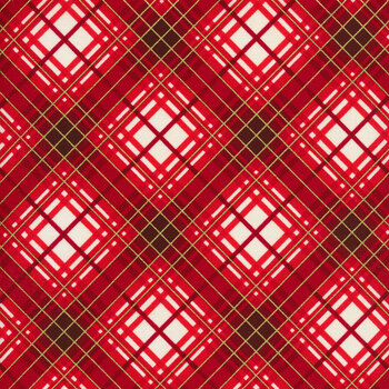 Christmas Musical 14030M-10 Holiday Plaid Red by Kanvas Studio for Benartex, Image