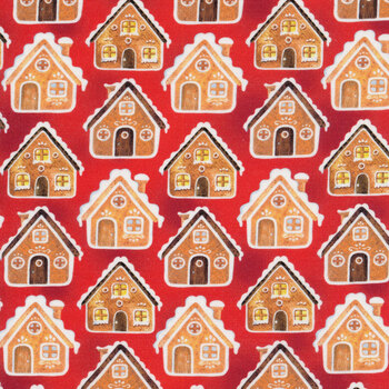 Sugar & Spice 14569-10 Gingerbread Houses Red by Nicole Decamp for Benartex, Image