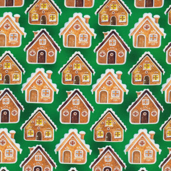 Sugar & Spice 14569-44 Gingerbread Houses Green by Nicole Decamp for Benartex, Image