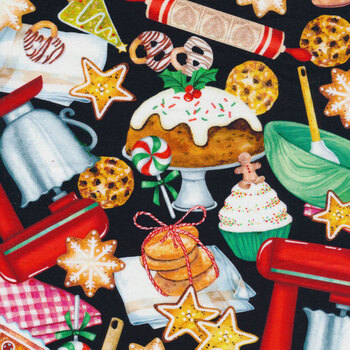 Sugar & Spice 14573-12 Holiday Bakery Black by Nicole Decamp for Benartex, Image