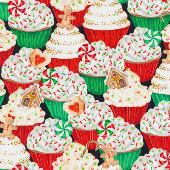 Sugar & Spice 14574-99 Holiday Cupcakes Multi by Nicole Decamp for Benartex, Image