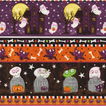 Graveyard Ghouls 7792G-59 Border Stripe by Victoria Hutto for Studio E Fabrics, Image