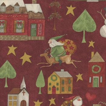 Up On The Housetop C14730-CRANBERRY by Teresa Kogut for Riley Blake Designs, Image