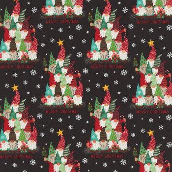 Be Merry 3WI22280-BLK Gnome Tree by Lisa Perry for 3 Wishes Fabric, Image