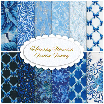 Holiday Flourish - Festive Finery  12 FQ Set in Blue by Robert Kaufman Fabrics, Image