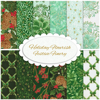 Holiday Flourish - Festive Finery  12 FQ Set in Green by Robert Kaufman Fabrics, Image