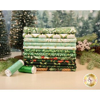Holiday Flourish - Festive Finery  12 FQ Set in Green by Robert Kaufman Fabrics, Image