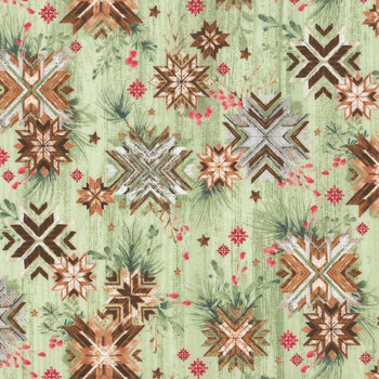 Snowflake Lodge 3WI22216-GRN by Courtney Morgenstern for 3 Wishes Fabric, Image