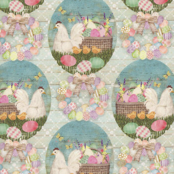 Bunny Kisses & Easter Wishes 22250 Mint by Beth Albert for 3 Wishes Fabric, Image