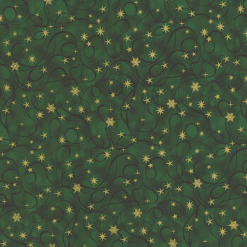 Stof Christmas - Star-Glitter 4591-005 Green/Gold Petit Stars by Stof Fabrics, Image