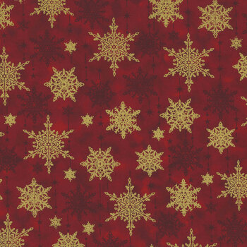 Stof Christmas - Star-Glitter 4591-007 Red/Gold Snowflakes by Stof Fabrics, Image