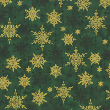 Stof Christmas - Star-Glitter 4591-008 Green/Gold Snowflakes by Stof Fabrics, Image