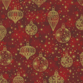 Stof Christmas - Star-Glitter 4591-010 Red/Gold Ornaments by Stof Fabrics, Image