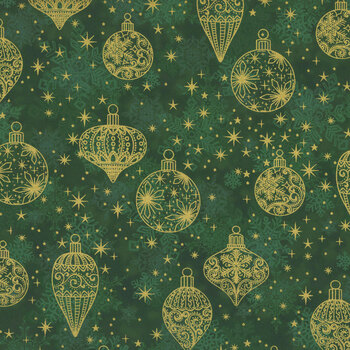 Stof Christmas - Star-Glitter 4591-011 Green/Gold Ornaments by Stof Fabrics, Image