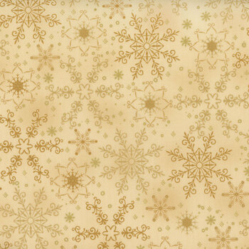 Stof Christmas - We Love Christmas 4591-201 Tan/Gold Big Snow Crystal by Stof Fabrics, Image