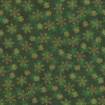 Stof Christmas - We Love Christmas 4591-806 Green/Gold Small Snowflake by Stof Fabrics, Image