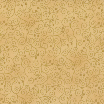 Stof Christmas - We Love Christmas 4591-212 Tan/Gold Spiral Hearts by Stof Fabrics, Image