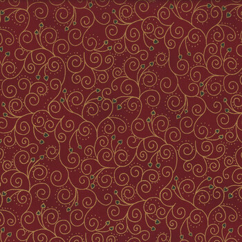 Stof Christmas - We Love Christmas 4591-411 Red/Gold Spiral Hearts by Stof Fabrics, Image