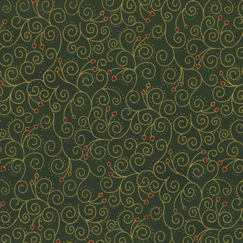 Stof Christmas - We Love Christmas 4591-808 Green/Gold Spiral Hearts by Stof Fabrics, Image