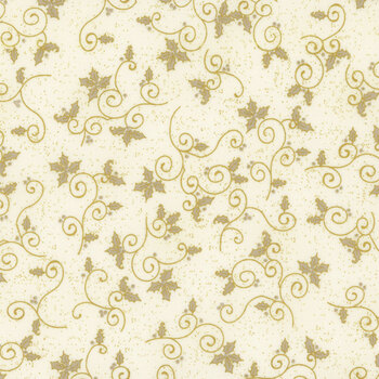 Stof Christmas - We Love Christmas 4591-129 Cream/Gold Holly by Stof Fabrics, Image