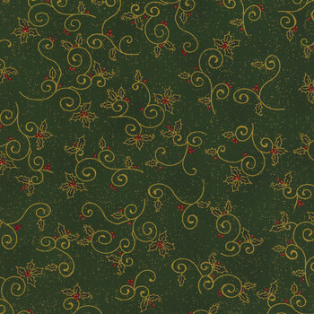 Stof Christmas - We Love Christmas 4591-805 Green/Gold Holly by Stof Fabrics, Image