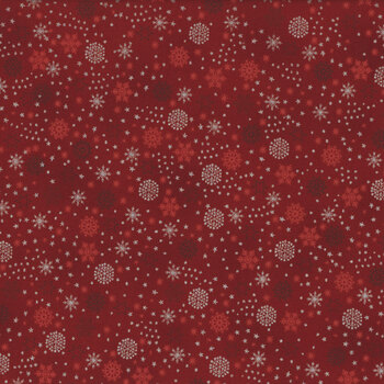 Stof Christmas - We Love Christmas 4591-417 Red/Silver Snowflake Sprinkle by Stof Fabrics, Image