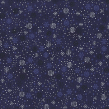 Stof Christmas - We Love Christmas 4591-603 Blue/Silver Snowflake Sprinkle by Stof Fabrics REM, Image