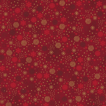 Stof Christmas - We Love Christmas 4591-404 Red/Gold Snowflake Sprinkle by Stof Fabrics, Image