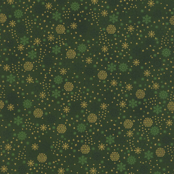 Stof Christmas - We Love Christmas 4591-804 Green/Gold Snowflake Sprinkle by Stof Fabrics, Image