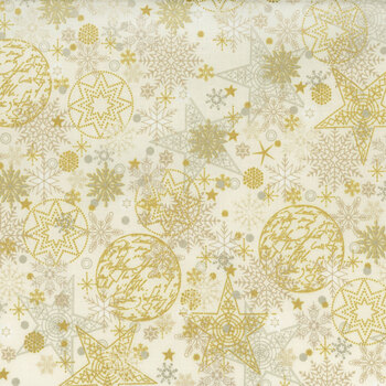 Stof Christmas - We Love Christmas 4591-125 Cream/Gold Snow Crystal by Stof Fabrics, Image