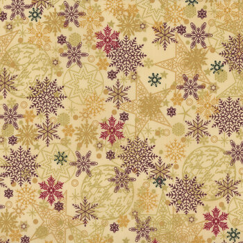 Stof Christmas - We Love Christmas 4591-200 Tan/Gold Snow Crystal by Stof Fabrics, Image