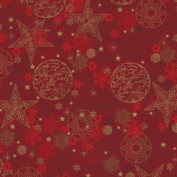 Stof Christmas - We Love Christmas 4591-400 Red/Gold Snow Crystal by Stof Fabrics, Image