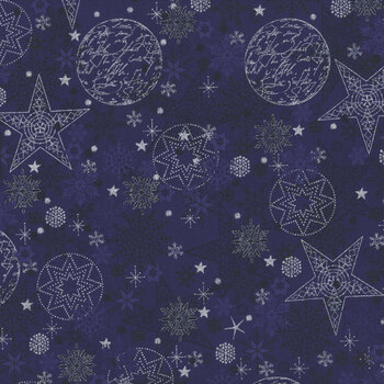 Stof Christmas - We Love Christmas 4591-600 Blue/Silver Snow Crystal by Stof Fabrics REM, Image