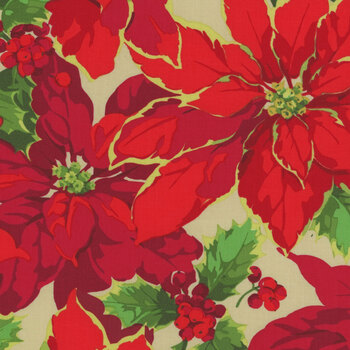 Winterberry PWMN041.NATURAL Poinsettia by Martha Negley for FreeSpirit Fabrics, Image