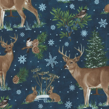 Woodland Woolies Flannel F27260-49 Navy Multi by Deborah Edwards for Northcott Fabrics REM, Image