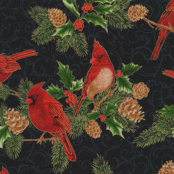 Christmas Splendor W7775-4G Black Gold by Hoffman Fabrics